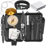 Alritz Emergency Survival Kit, 12 in-1 Outdoor Survival Gear Lifesaving Tools Contains Compass, Fire Starter, Flashlights for Camping Hiking Wilderness Adventures and Disaster Preparedness