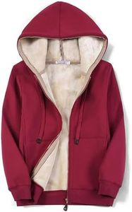 Flygo Women's Casual Winter Warm Sherpa Lined Full Zip Hoodie Fleece Sweatshirt Jacket (Wine Red, Large)
