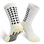 ELUTONG Kids Grip Soccer Socks Anti Slip Football Athletic Sports Crew Socks for 8-12 Years Youth Boys Girls, #2 White(1 Pair), 8-12 Years