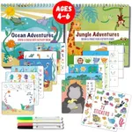 Totebook Kids Small Size Travel Educational Activity Books with Washable Markers (7"x7") - Car and Airplane Activities - Search and Find, Reusable Stickers for Ages 4, 5, 6 (Jungle & Ocean)