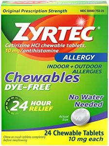 Zyrtec 24 Hour Allergy Relief Chewable Tablets with 10 mg Cetirizine HCl Antihistamine, Allergy Relief Medicine for Allergy Symptoms Caused by Ragweed & Tree Pollen, Dye-Free, 24 ct