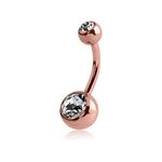 Belly Bars Navel Button Ring Body Piercing Jewellery Bar with Crystal Ball Surgical Steel 14G (Rose Gold, 2 x Crystals Balls)