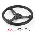 Racing Steering Wheel 350mm Deep Dish 6 Bolt PU Carbon Fiber Steering Wheel (Universal) (Black)