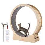 VEVOR Wooden Cat Exercise Wheel, 52" Large Cat Treadmill Wheel for Indoor, Running Wheel with Detachable Carpet & Teaser for Running/Walking/Training, Suitable for Most Cats