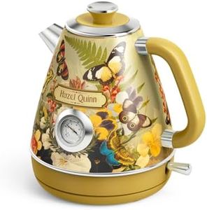 Hazel Quinn Vintage Electric Water Cordless Kettle, 304 Stainless Steel, Dial Thermometer, Fast Boiling, Auto Shut-off, 1.7 L Capacity, 2200 W, 360° Swivel Base, Floral Design by Artist Eduardo Recife
