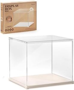 Rolife Clear Acrylic Display Case for Hobby Collectibles, Easy Assemble Dust Cover Showcase Clear Storage Bins, Stackable Storage Plastic Box with Wooden Base