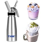 THW® 1000 ml Stainless steel Cream Whipper, Whipped Cream Dispenser Canister Multiple Attachments for Heavy Duty Professional Use in Homes, Cafes, Hotels and Restaurants