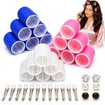 SureVibe Hair Rollers Set with 12 Clips | Large Medium Small Self Grip Heatless Curlers | Hair Rollers for Volume & Soft Curls | 3 Sizes for Women (18 Rollers + 12 Clips) + 2 Pairs Free Earrings