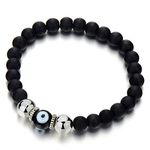 COOLSTEELANDBEYOND Mens Women Mat Black Bead Bracelet with Murano-Style Glass Evil Eye Bead, Protection Prayer Mala(CA)