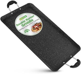Nutrichef Double Burner Griddle, Non-Stick Stove Top Griddle for Gas Stove, Dishwasher Safe, Heatproof Bakelite Handles, Even Heat Distribution, PFOA & PFOS Free, 20” x 12” x 0.8” Inch (Black)