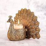 Behoma Metal Dancing Peacock Vastu Figurine for Good Luck and Love | Candle Holder for Home Dcor Tabletop Living Room Office | Showpiece Statue for Gifting (Scented Glass Votive Candle Included), Gold