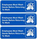 Excello Global Products Employees Must Wash Hands Before Returning to Work Sign: Easy to Mount Plastic Safety Informative Sign with Symbols Great for Business, 9"x3", Pack of 3 (Blue)