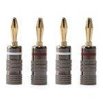 4PCS 24K Gold Plated Speaker Banana Plugs Audio Jack Connector Closed Dual Screw Speaker Connector for Speaker, Home Theater, Amplifiers, Audio/Video Receiver, Wall Plate and Sound Systems