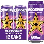 Rockstar, Punched Energy Drink Tropical Caffeinated Drink with Taurine Guarana Ginseng BVitamins 500 ml cans, Guava (Pack of 12)