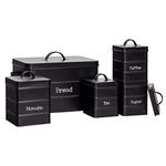 Harbour Housewares Metal Kitchen Canisters Set - Black - 5pc Set - Vintage Loose Tea Coffee Beans Granulated Sugar Storage Container Biscuit Tin Caddy Bread Bin Storage with Airtight Lid