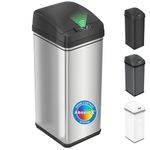 iTouchless 49 Litre Kitchen Garbage Can with Lid and Odor Filter, Motion Sensor Stainless Steel Rectangular Recycle Bin for Home Office Work Bedroom Living Room Garage Large Capacity Slim 13 Gallon