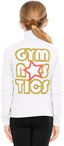 STRETCH IS COMFORT Girl's Gymnastics WHITE Jacket Coral Star Gold Letters Medium