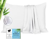 Bamboo King Pillow Cases - Set of 2 Zippered Pillowcase, White, Cooling Pillow Case Set, Bamboo Pillowcases King Size 2 Pack, 100% Bamboo Viscose Pillowcase for Hair and Skin, Satin Weave