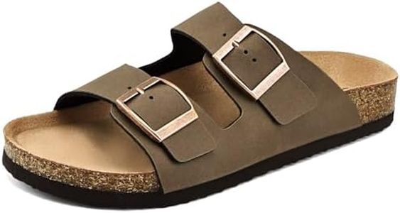 Torotto Kids Sandals Boys Girls Slide Summer Non-slip Cork Glitter Toddler Slippers with Adjustable Straps for Indoor & Outdoor(Taupe-33)