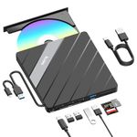 SUIDEK External CD DVD Drive USB C USB 3.0, Portable CD DVD +/-RW Burner DVD Player for Laptop 8 in 1 Hub with SD/Micro SD Card Reader Compatible with Laptop Mac PC Windows Linux