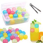 Reusable Ice Cube with Lid and Bin, Plastic Ice Cubes Round for Drinks BPA Free, Refreezable Ice Balls for Whiskey, Vodka, Coffee, Beer or Wine - Party Supplies for Boys, Girls, Kids/Adults 24 Pack