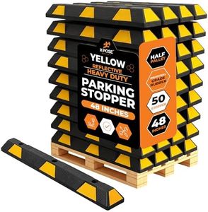 Xpose Safety 48" Heavy Duty Rubber Parking Stopper (Bulk Full Pallet 50 Pack) – Wheel Stops, Lot Bumpers & Parking Curb for Garage, Driveway or Ramp – Car Bumper Stops with Yellow Reflective Strips