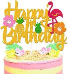 Flamingo Pineapple Cake Topper Tropical Hawaiian Luau Themed Happy Birthday Cake Decorations for Kids Boy Girl Birthday Party Supplies