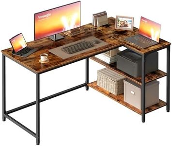 VASAGLE L Shaped Corner Desk, Computer Gaming Desk with Storage, Reversible Height-Adjustable Shelves, for Home Office, 120 x 80 cm, Rustic Brown LWD136KD01