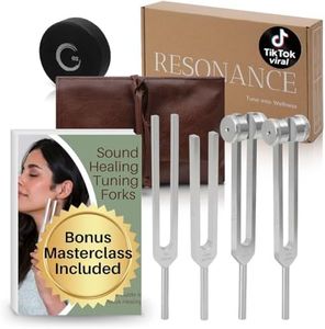 Resonance Tuning Forks for Healing Set - Weighted & Unweighted Tuning Fork Set Including 128Hz, 136Hz, 256Hz, 384Hz & Hockey Puck Activator - Chakra Sound Therapy Instruments in a Vegan Leather Pouch
