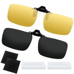 VEGCOO Polarized Clip on Sunglasses, 2 Pack UV400 Flip-Up Sunglasses for Men Women, Rimless Anti Glare Driving Sunglasses with 2 Pcs Glasses Cleaning Cloth and Glasses Boxes (Black+Yellow)