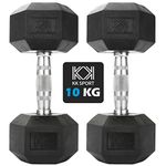 KK Hex Dumbbell Set. 4kg, 6kg, 8kg, 10kg,12kg,14kg. Dumbbell Weights for Weight Training. Cast Iron Chrome Dumbbells. Rubber Ends & Knurled Chrome Handles. For Sculpting & Training. (2 X 10KG)