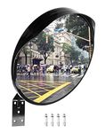 QWORK® Convex Traffic Mirror with Wall Mount Bracket for Indoor and Outdoor Use, Wide Angle Safety Mirror for Driveways, Warehouses, Garages, Office (30 cm / 12”)