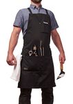 Hudson Durable Goods - Professional Grade Chef Apron for Kitchen, BBQ, and Grill (Black) with Towel Loop + Tool Pockets + Quick Release Buckle, Adjustable M to XXL