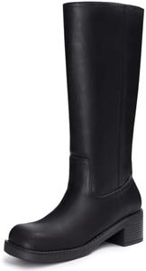 Athlefit Black Knee High Boots for Women Square Toe Wide Calf Tall Boots Slip On Dress Chunky Low Heel Booties Size 9
