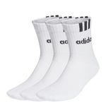 adidas Unisex 3-Stripes Linear Half-Crew Cushioned Socks 3 Pairs, White/Black, 6.5-8