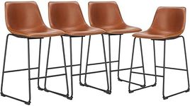 DUMOS 26 Inch Counter Height Bar Stools Set of 4, Modern Faux Leather High Barstools with Back and Metal Leg, Bar Chairs for Kitchen lsland, Brown