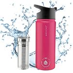 GROSCHE Chicago Steel 16 oz Stainless Steel Water Bottle (Pink) with Jumbo Infuser. Vacuum Insulated Infuser Water Bottle Flask. for Sports, Yoga, Tea, Hydration. Snap lid.