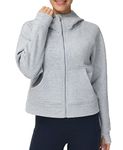 THE GYM PEOPLE Women's Full-Zip Up Hoodies Jacket Fleece Workout Crop Tops Sweatshirts with Pockets Thumb Hole Grey