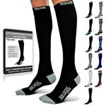 SB SOX Lite Compression Socks (15-20mmHg) for Men & Women - BEST Stockings for Running, Medical, Athletic, Edema, Diabetic, Varicose Veins, Travel, Pregnancy, Shin Splints, Nursing. (Black/Gray, L/XL)