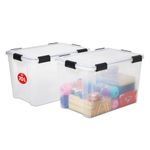 Iris Ohyama Airtight Plastic Storage Boxes with Lids, 70L, Set of 2, Clear, Hermetic Waterproof Seal, Durable Latching Buckles, Stackable, For Outdoors, Garage, Clothes, Dust Proof, BPA Free, AT-LD