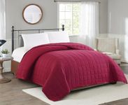 Home Beyond & HB design - Quilted Comforter Blanket with Stain Trim - All Seasons Lightweight Soft Microfiber Bed Blanket - (Queen, Burgundy)