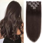 18" Clip in Human Hair Extensions Full Head 150g 7 Pieces 16 Clips 2# Dark Brown Double Weft Brazilian Real Remy Hair Extensions Thick Straight Silky (18",150g Dark Brown)