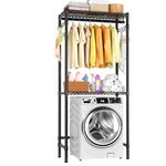 Golpart Over Washer and Dryer Shelves,2 Tier Adjustable Height Wire Shelving Laundry Room Storage Organization Clothes Drying Rack with Hanger Rod&Hooks,Space Saving Organizers Shelf,Black