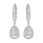 SWAROVSKI Angelic Pierced Earrings, Drop Design with Clear Crystal Pavé with Pear-Shaped Centerpiece and Rhodium Finish Setting, Part of the Swarovski Angelic Collection