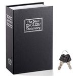 Book Safe with Key Lock - Jssmst Home Dictionary Diversion Safe Lock Box Safe Metal Box, Black Large, SM-BS004BL