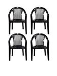 PETALS Royal Plastic Chairs Set of 4 | Visitors Office Armchair | Fiber Arm Chair for Patio/Living Room/Drawing Room/Home/Garden/Outdoor/Balcony | Bearing Capacity 150kgs, Black