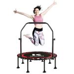 K KENSONE 48" Foldable Rebounder Trampoline for Adults with Bungee, 550 LBS Quiet Indoor Mini Trampoline for Adults Fitness with Adjustable U-Shaped Handle Bar for Gym Workout, Home Exercise, Red