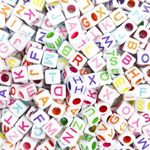 LLMSIX 500pcs Acrylic Square Letter Beads Colorful Alphabet Beads Cute Beads Number Beads A-Z Cute Loose Beads with 26 FT Elastic String for Jewellery Making, Bracelets, Necklaces, DIY (6mm)