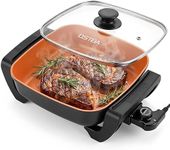 OSTBA Electric Skillet and Frying Pan with Glass Lid, 12"x12" Copper Nonstick Electric Pan for Cooking, 1500W Power, Cool Touch Handles, Adjustable Temperature, PTFE & PFOA Free
