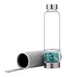 Navaris Crystal Water Bottle - 14oz Glass Gemstone Drink Bottle with Loose Natural Gem Stones - Available with Different Type Stones